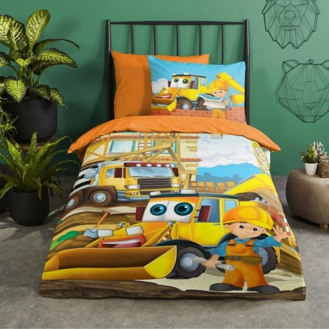 Kinderdekbedovertrek Bouwplaats - Katoen - 1-persoons (140x220 + 60x70 cm)