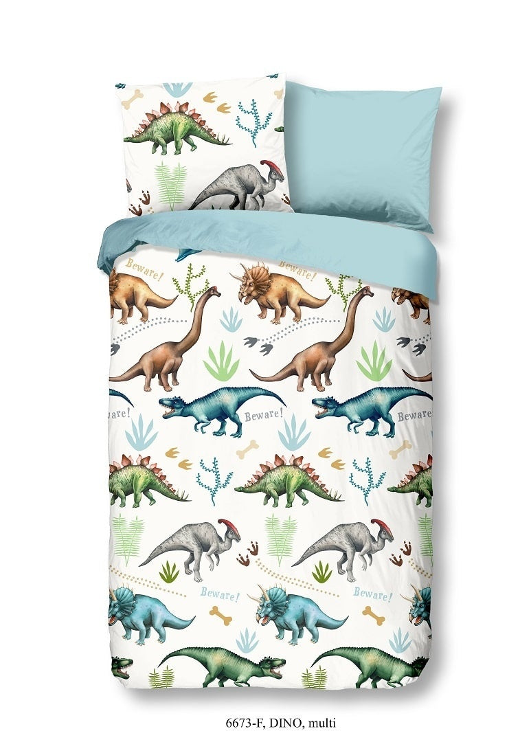 Kinderdekbedovertrek Dino - flanel - 1-persoons (140x220 + 60x70 cm)
