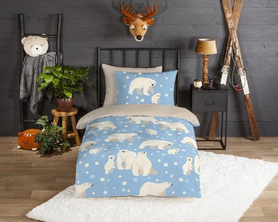 Kinderdekbedovertrek Ijsberen - Flanel - 1-persoons (140x220 + 60x70 cm)
