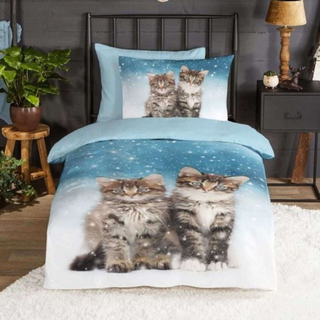 Kinderdekbedovertrek kitten family - Flanel - 1-persoons (140x220 + 60x70 cm)