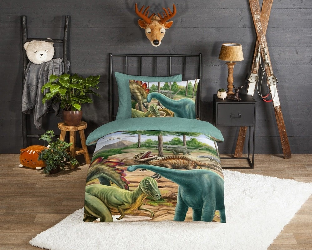 Kinderdekbedovertrek Prehistory Dino - Flanel - 1-persoons (140x220 + 60x70 cm)