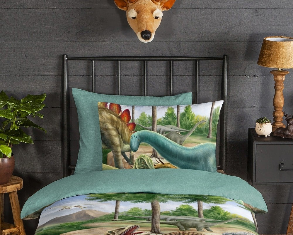 Kinderdekbedovertrek Prehistory Dino - Flanel - 1-persoons (140x220 + 60x70 cm)