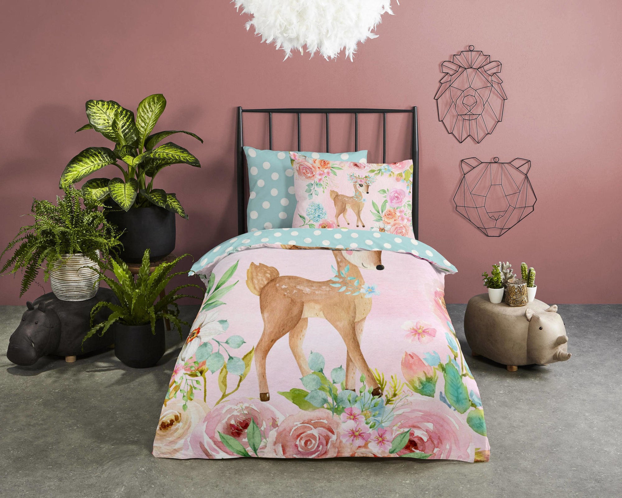 Kinderdekbedovertrek Sweet deer - Katoen - 1-persoons (140x220 + 60x70 cm)