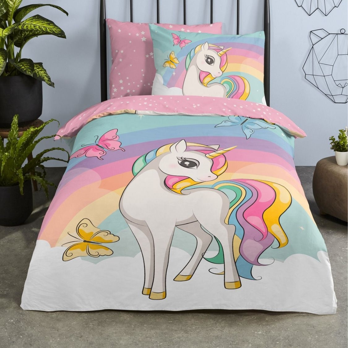 Kinderdekbedovertrek Unicorn Dash - Katoen - 1-persoons (140x220 + 60x70 cm)