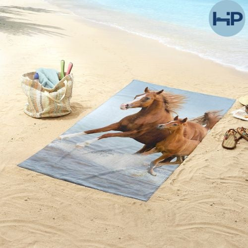Strandlaken Merrie met veulen - handdoek 75x150 cm