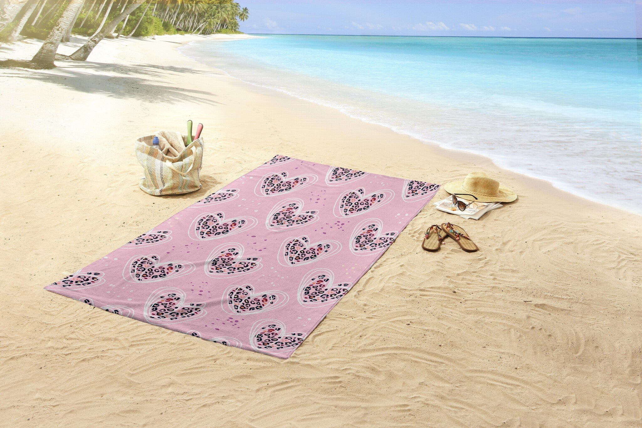 Strandlaken Pink Heart - handdoek 75x150 cm