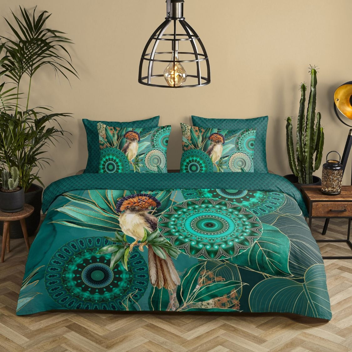 HiP dekbedovertrek Damali - groen - Katoensatijn - 2-persoons (200x220 + 2st 60x70 cm)
