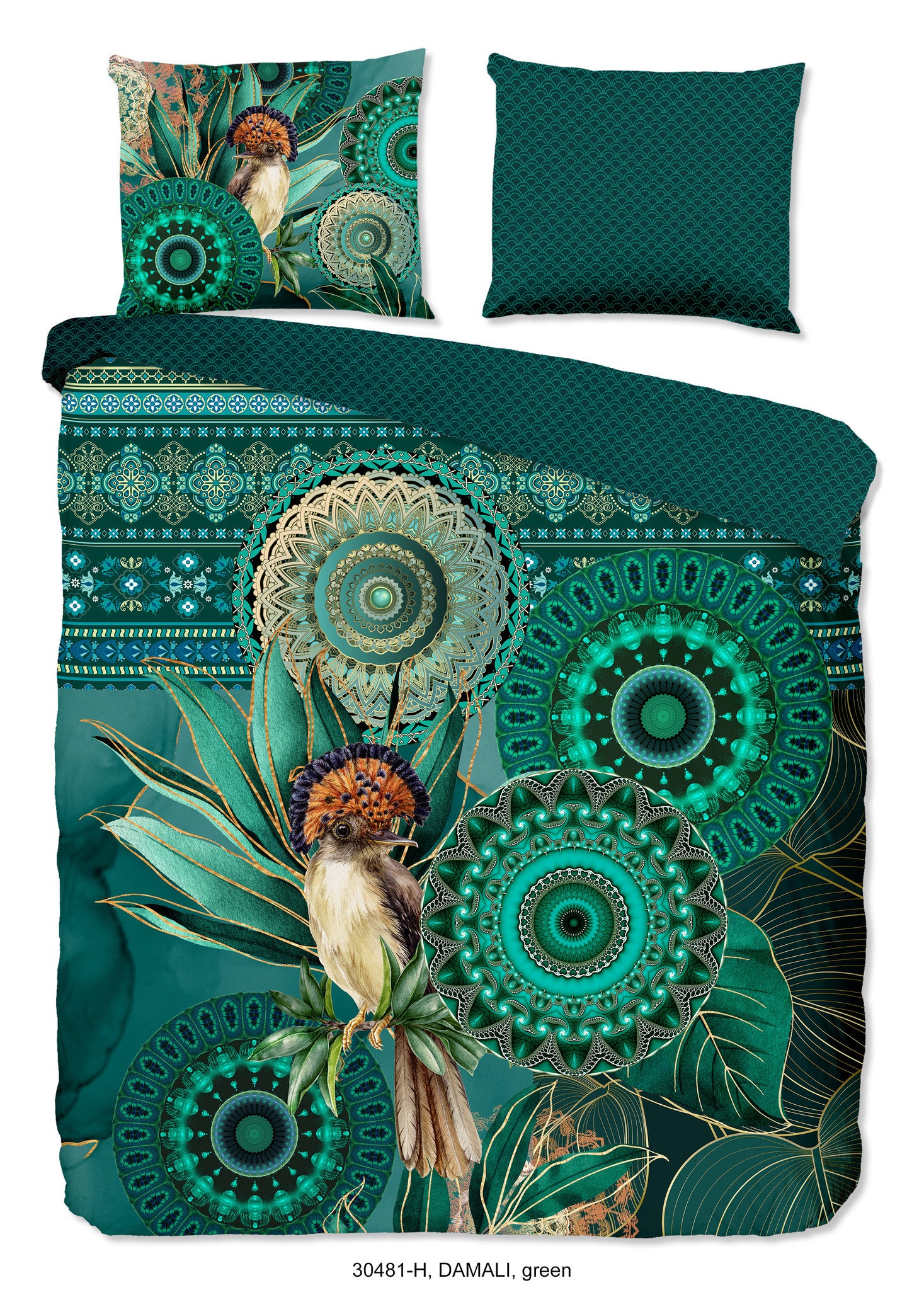 HiP dekbedovertrek Damali - groen - Katoensatijn - 2-persoons (200x220 + 2st 60x70 cm)