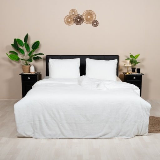 B-keus Teddy fleece dekbedovertrek - wit - 2 kanten teddy - 240x220 + 2st 60x70cm