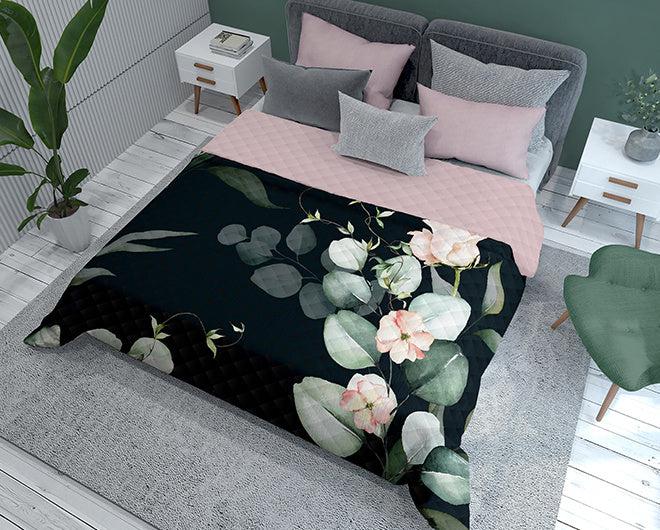 Bedsprei bloemen - achterkant roze - 220x240 cm