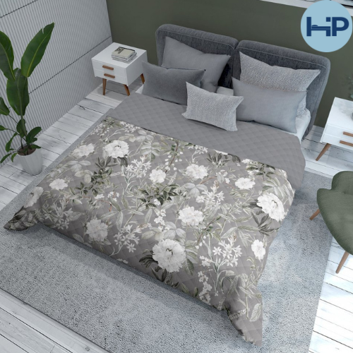Bedsprei bloemen grijs - 220x240 cm