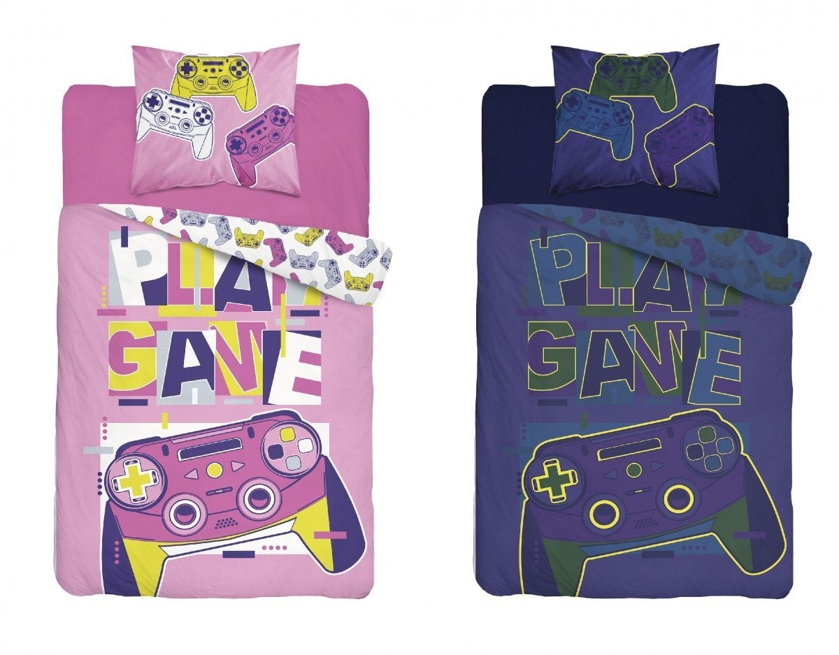 Glow in the dark dekbedovertrek Game roze - katoen - 1-persoons (140x200 + 70x80 cm)