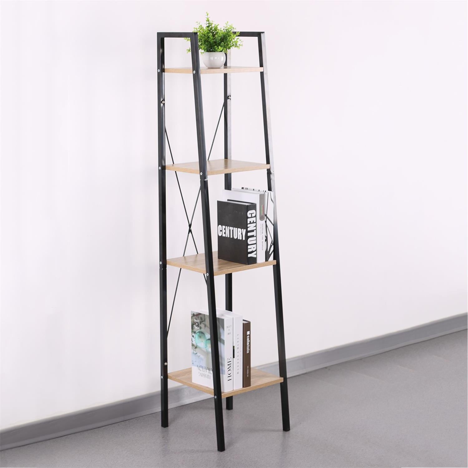 Wandrek met 4 lagen - Boekenkast - Houten planken met zwart metaal frame