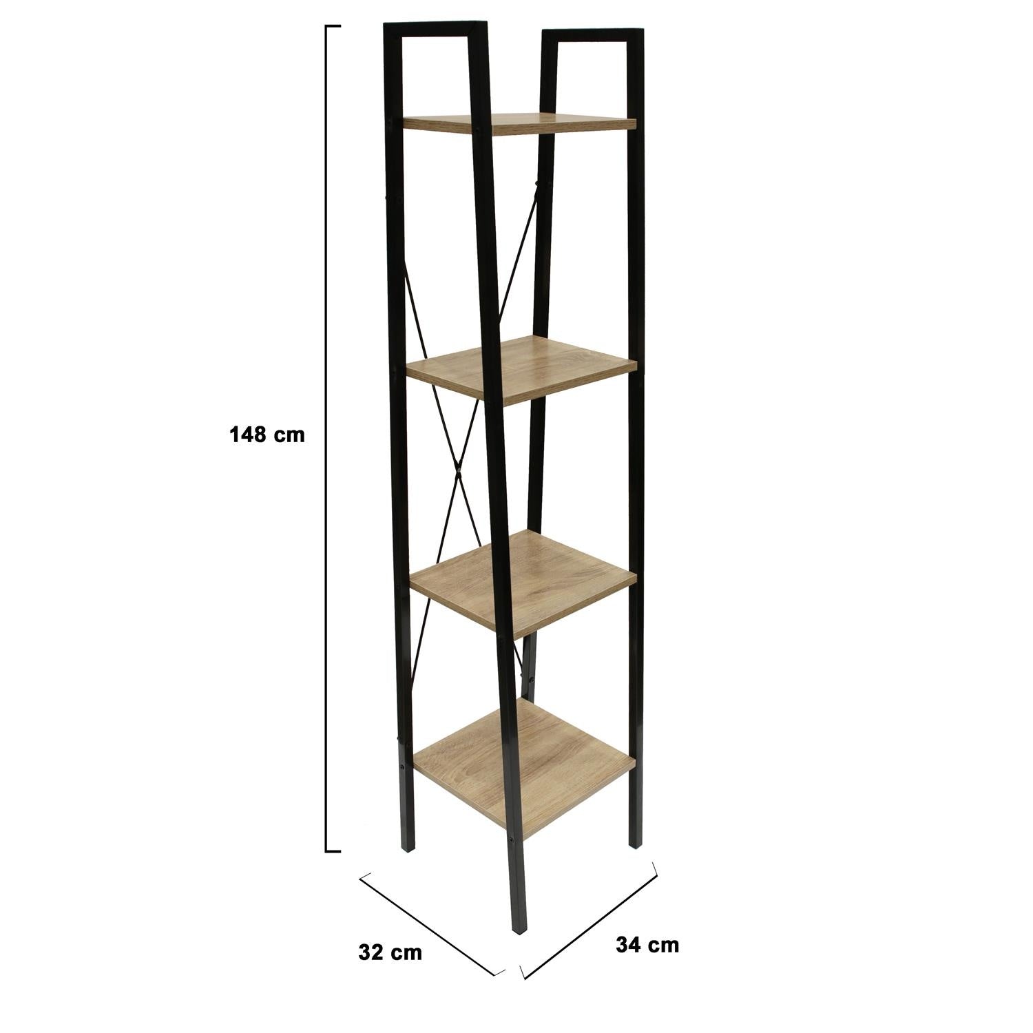 Wandrek met 4 lagen - Boekenkast - Houten planken met zwart metaal frame