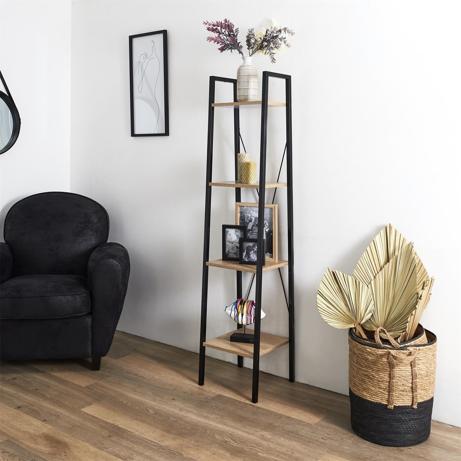 Wandrek met 4 lagen - Boekenkast - Houten planken met zwart metaal frame