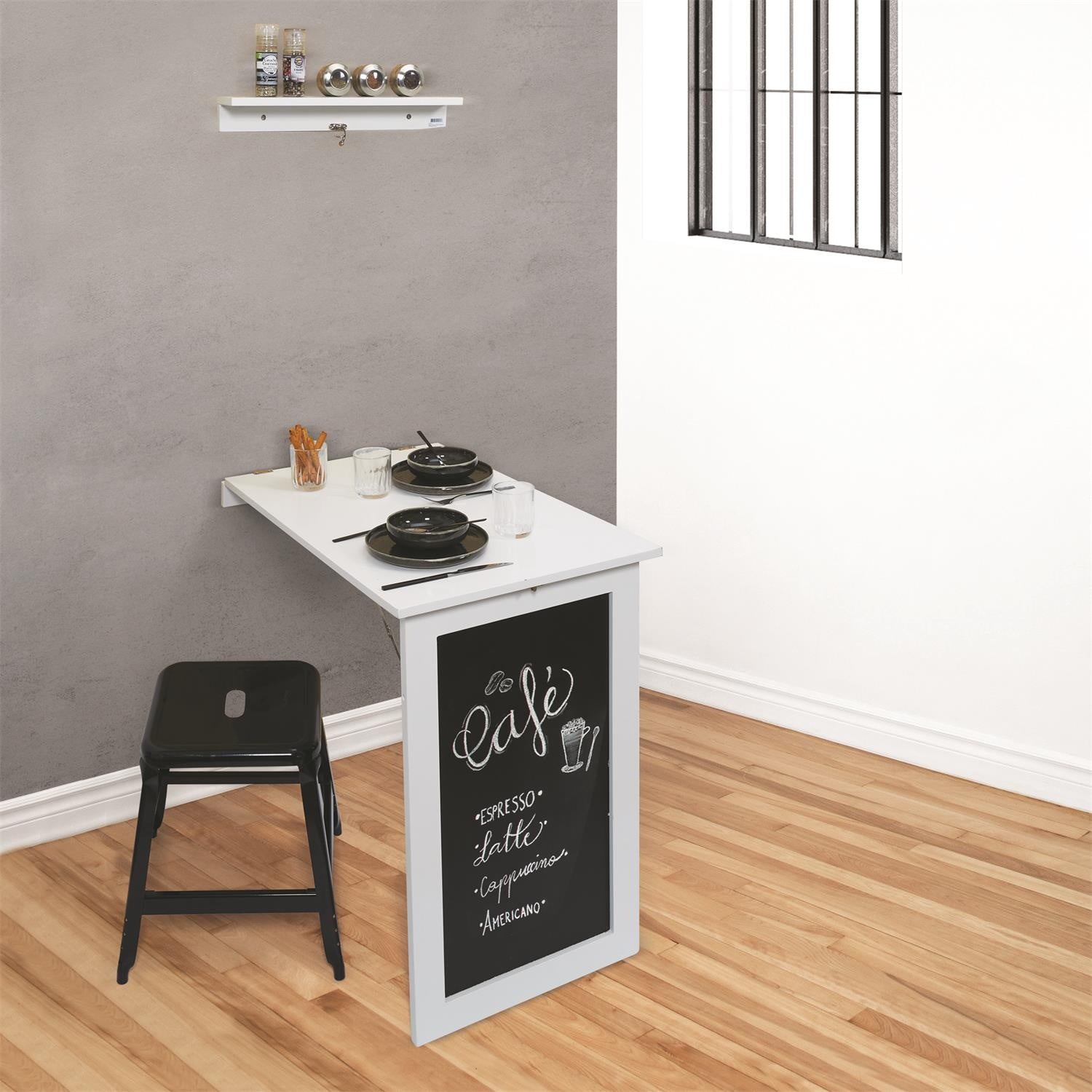 B-keus Opklapbare wandtafel met krijtbord - wit