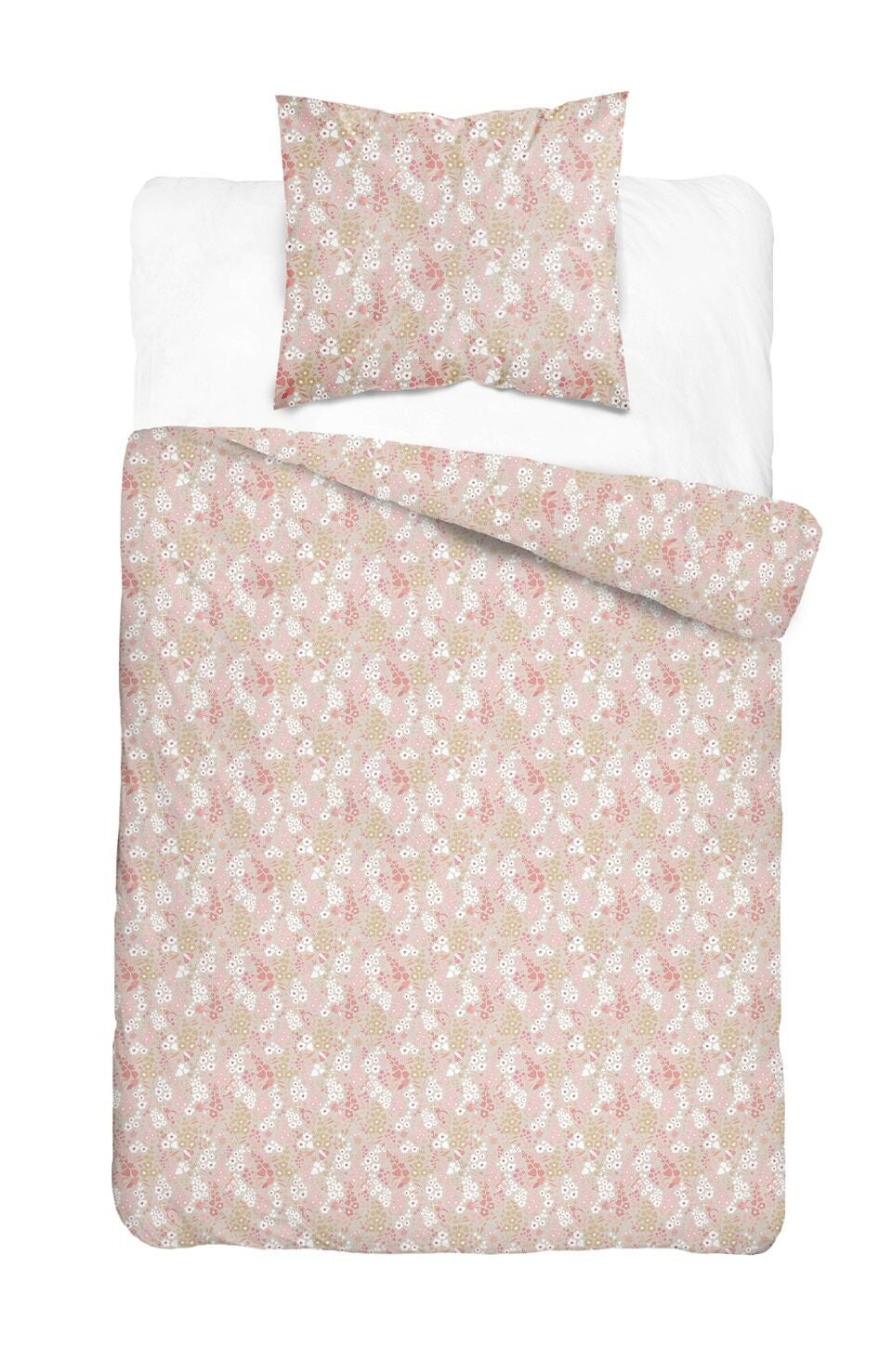 Katoen dekbedovertrek Bloemen - taupe/roze - katoen - 1-persoons (140x200 + 70x80 cm)