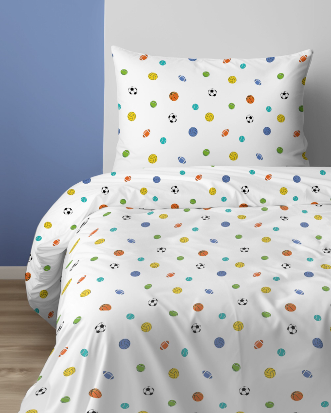 Kinder dekbedovertrek Sportballen - Katoen - 1-persoons (140x200 + 70x80 cm)