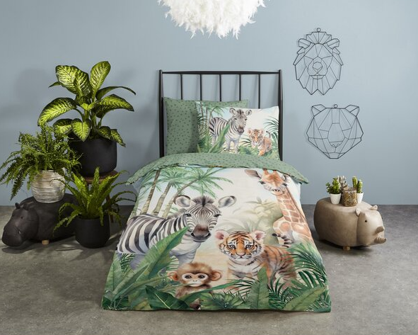 Kinderdekbedovertrek Thabo jungle - Katoen - 1-persoons (140x220 + 60x70 cm)