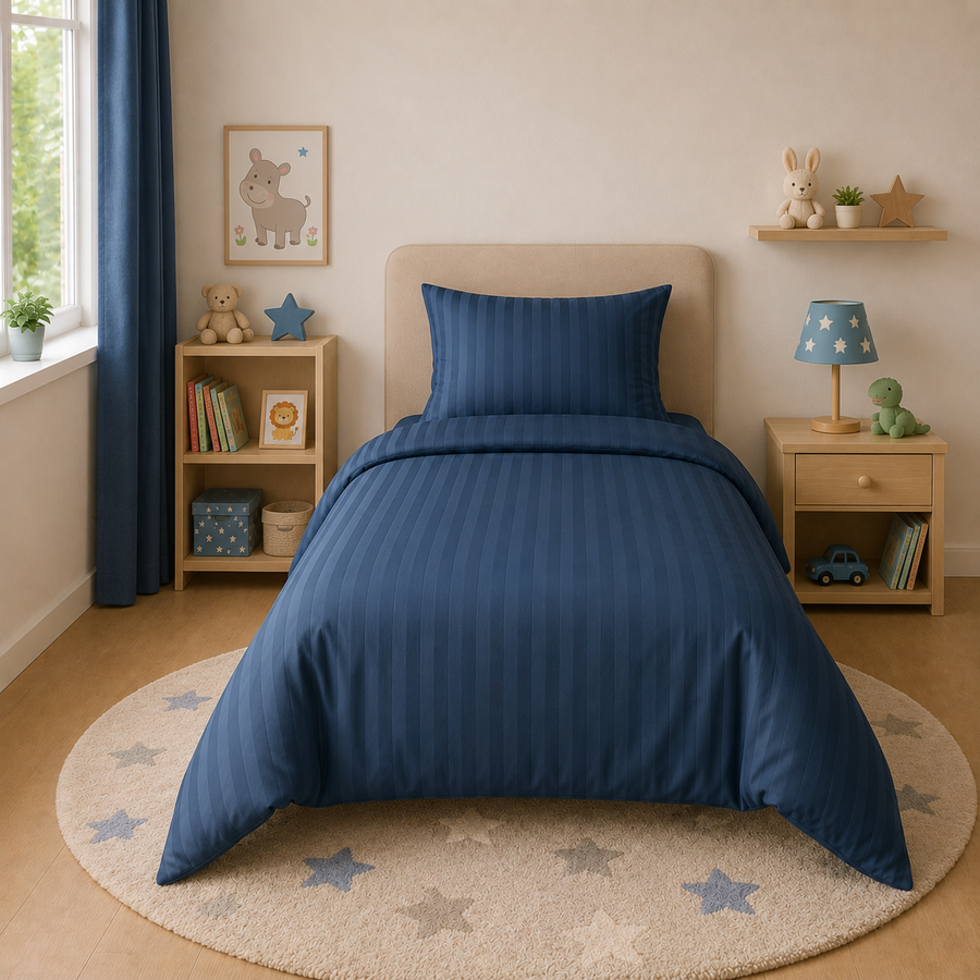 Decoware peuter dekbedovertrek Hotelstreep - blauw - katoensatijn