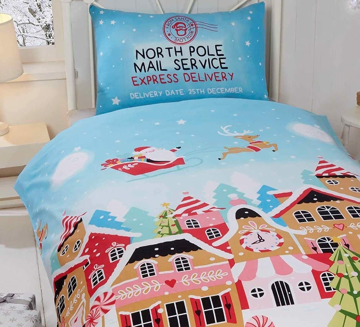 Kerst peuter dekbedovertrek Gingerbread town - 120x150 + 40x60 cm