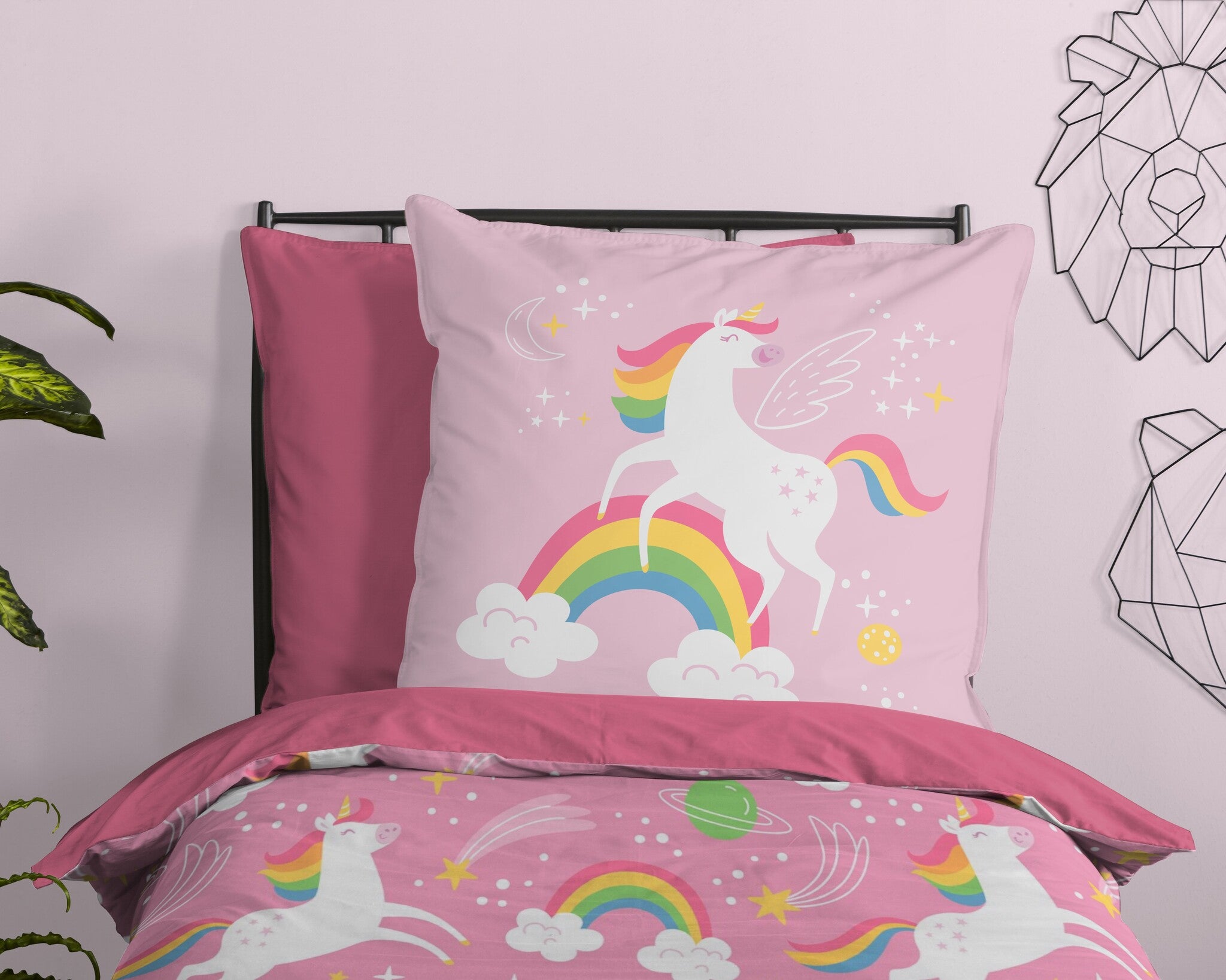Kinderdekbed zonder overtrek Unicorns & regenbogen - 1-persoons (140x200 + 60x70 cm)