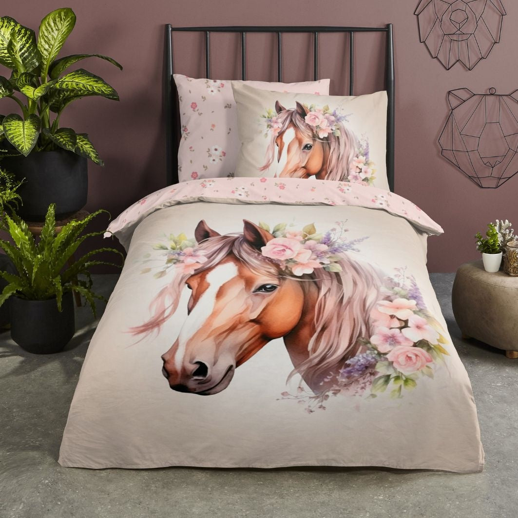 Good morning dekbedovertrek Avera - paard - katoen - 1-persoons (140x220 + 60x70 cm)