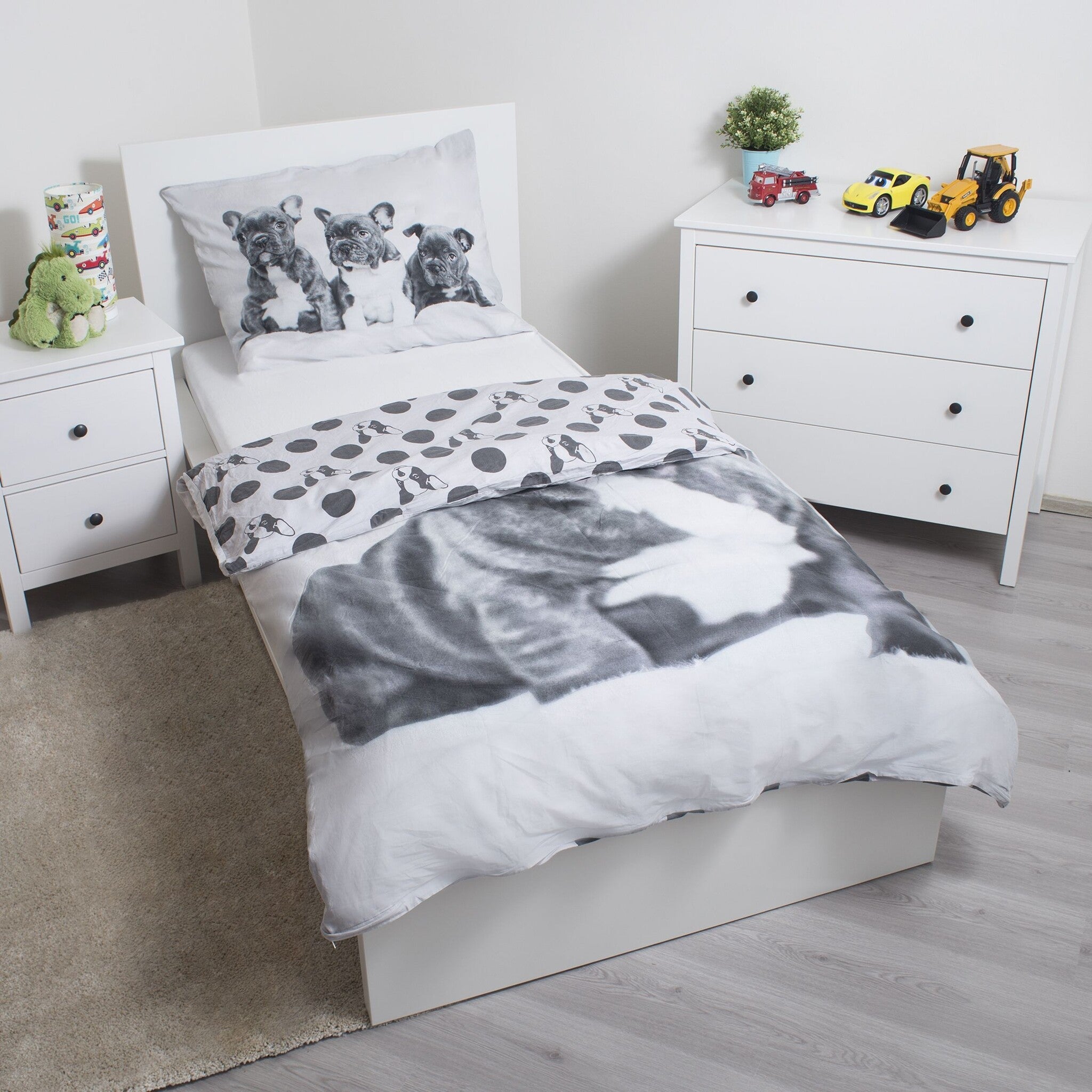 Kinderdekbedovertrek Bulldog puppy's - Katoen - 1-persoons (140x200 + 70x90 cm)