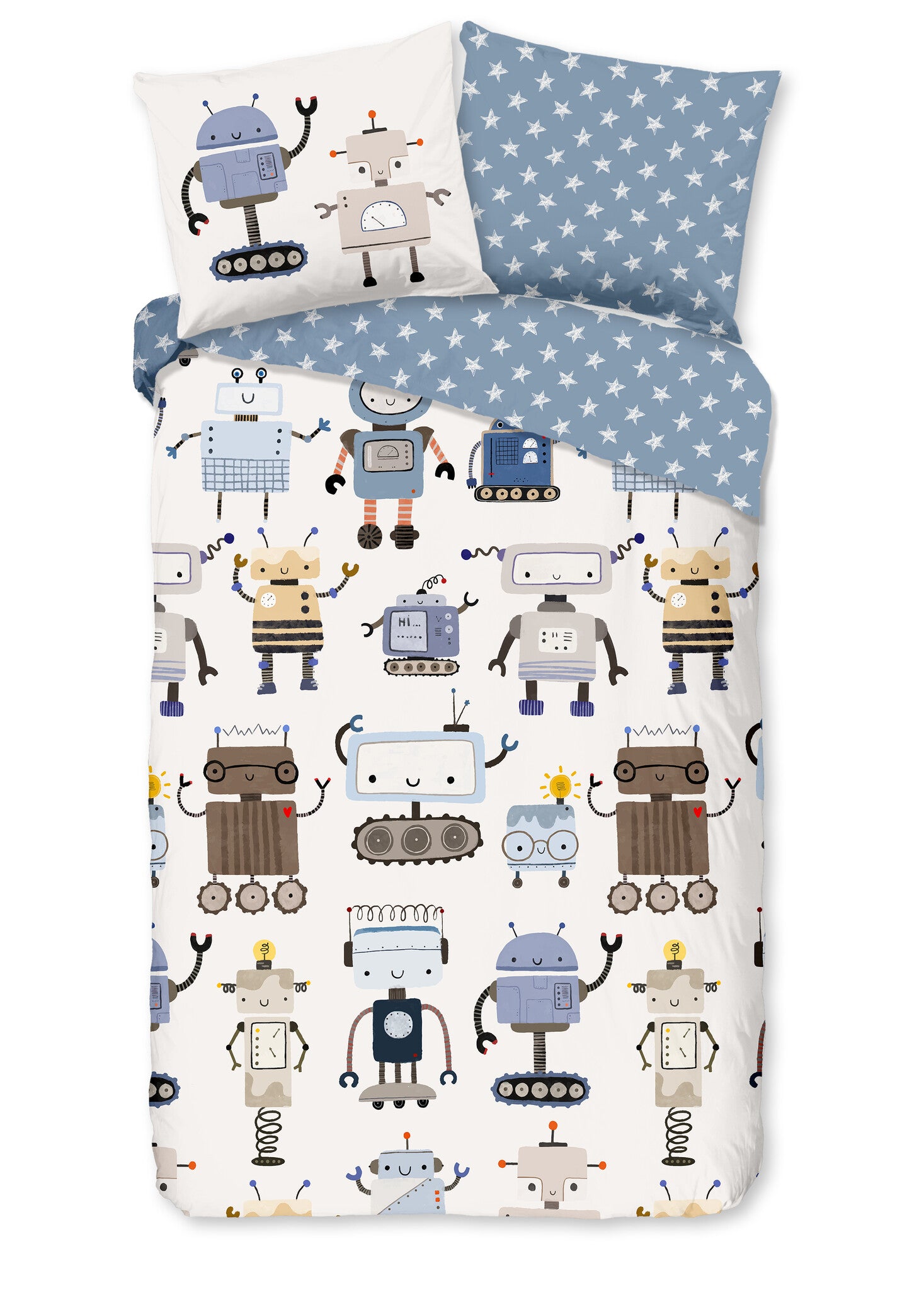 Katoen kinderdekbedovertrek Robo - 1-persoons (140x220 + 60x70 cm)
