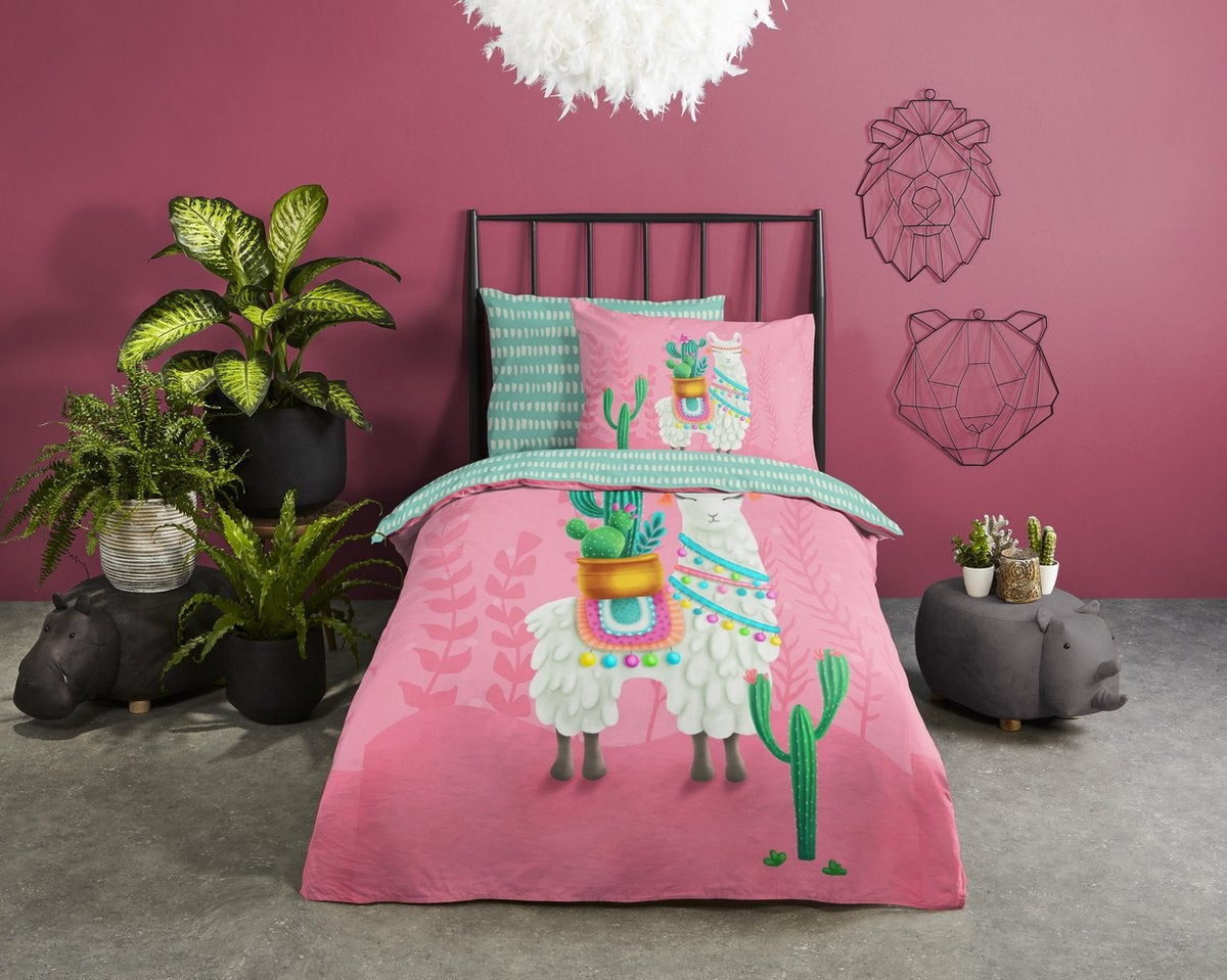 Kinderdekbedovertrek Lalama - Katoen - 1-persoons (140x220 + 60x70 cm)