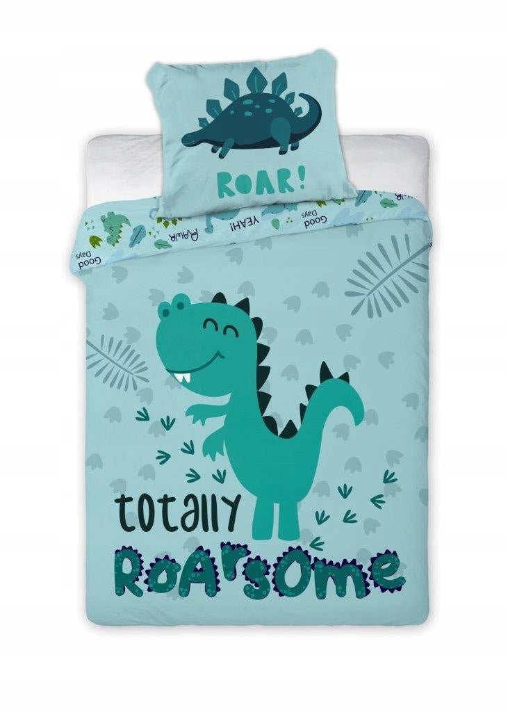 Ledikant dekbedovertrek Dino Totally Roarsome - katoen - 100x135 cm + 40x60 cm