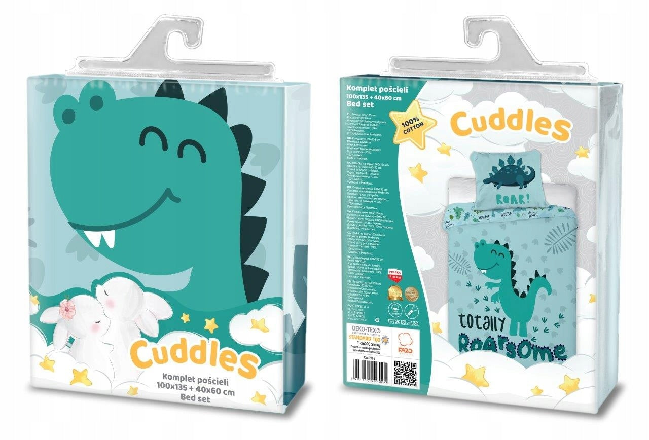 Ledikant dekbedovertrek Dino Totally Roarsome - katoen - 100x135 cm + 40x60 cm