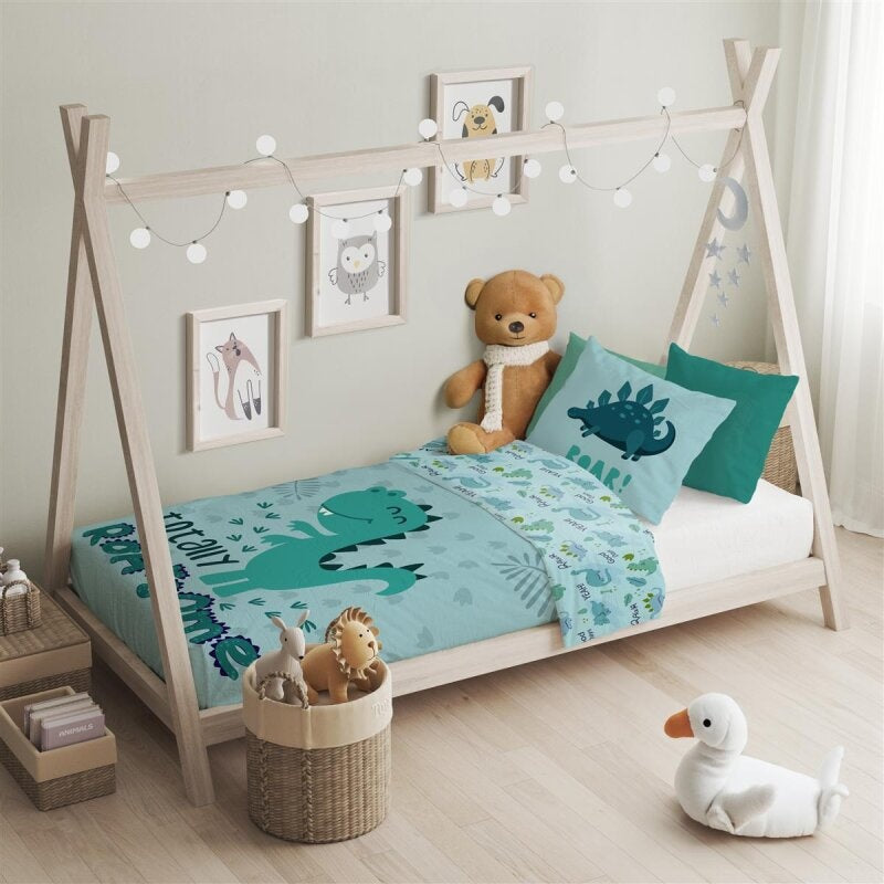 Ledikant dekbedovertrek Dino Totally Roarsome - katoen - 100x135 cm + 40x60 cm