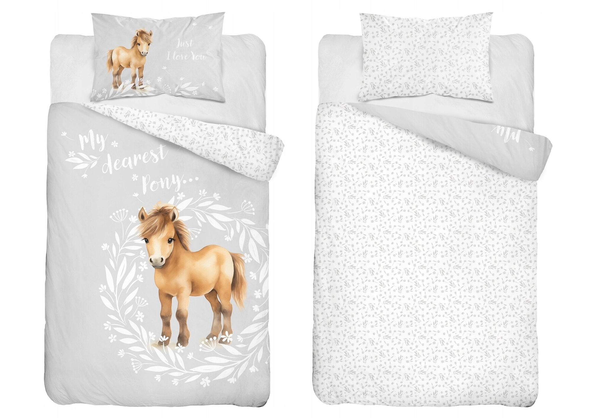 Ledikant dekbedovertrek My dearest pony - grijs - katoen - 100x135 + 40x60 cm
