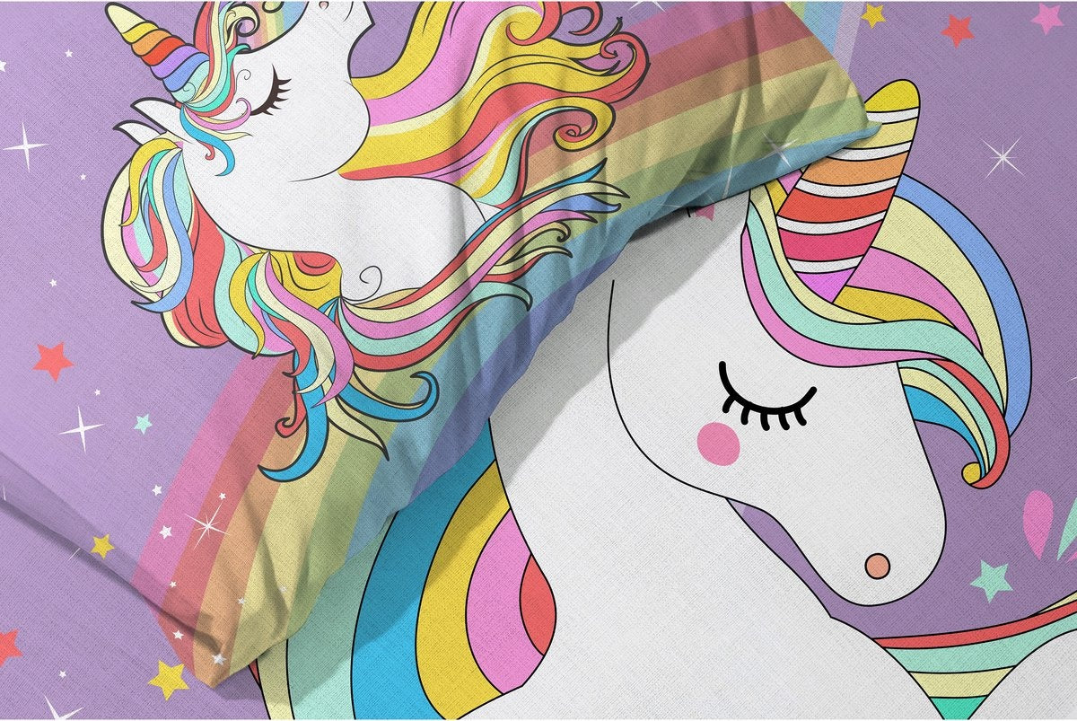 Ledikant dekbedovertrek Unicorn Paars - katoen - 100x135 cm + 40x60 cm
