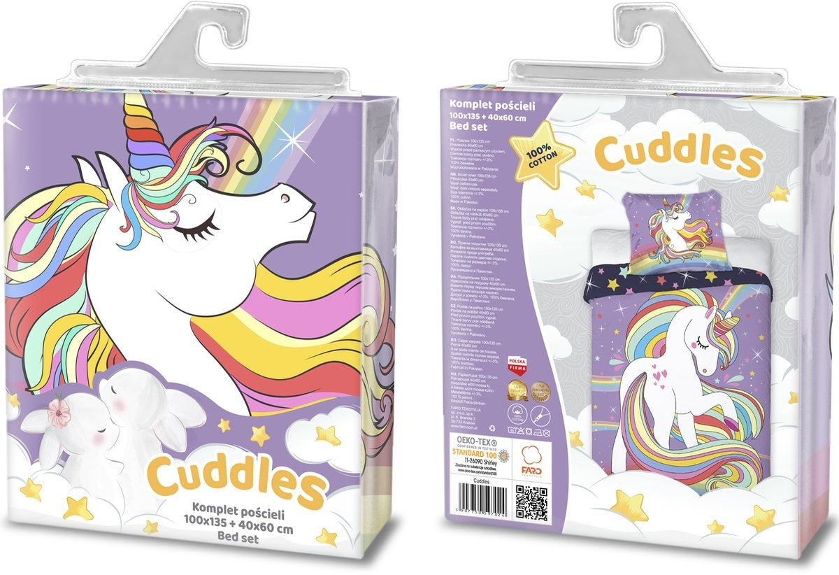 Ledikant dekbedovertrek Unicorn Paars - katoen - 100x135 cm + 40x60 cm