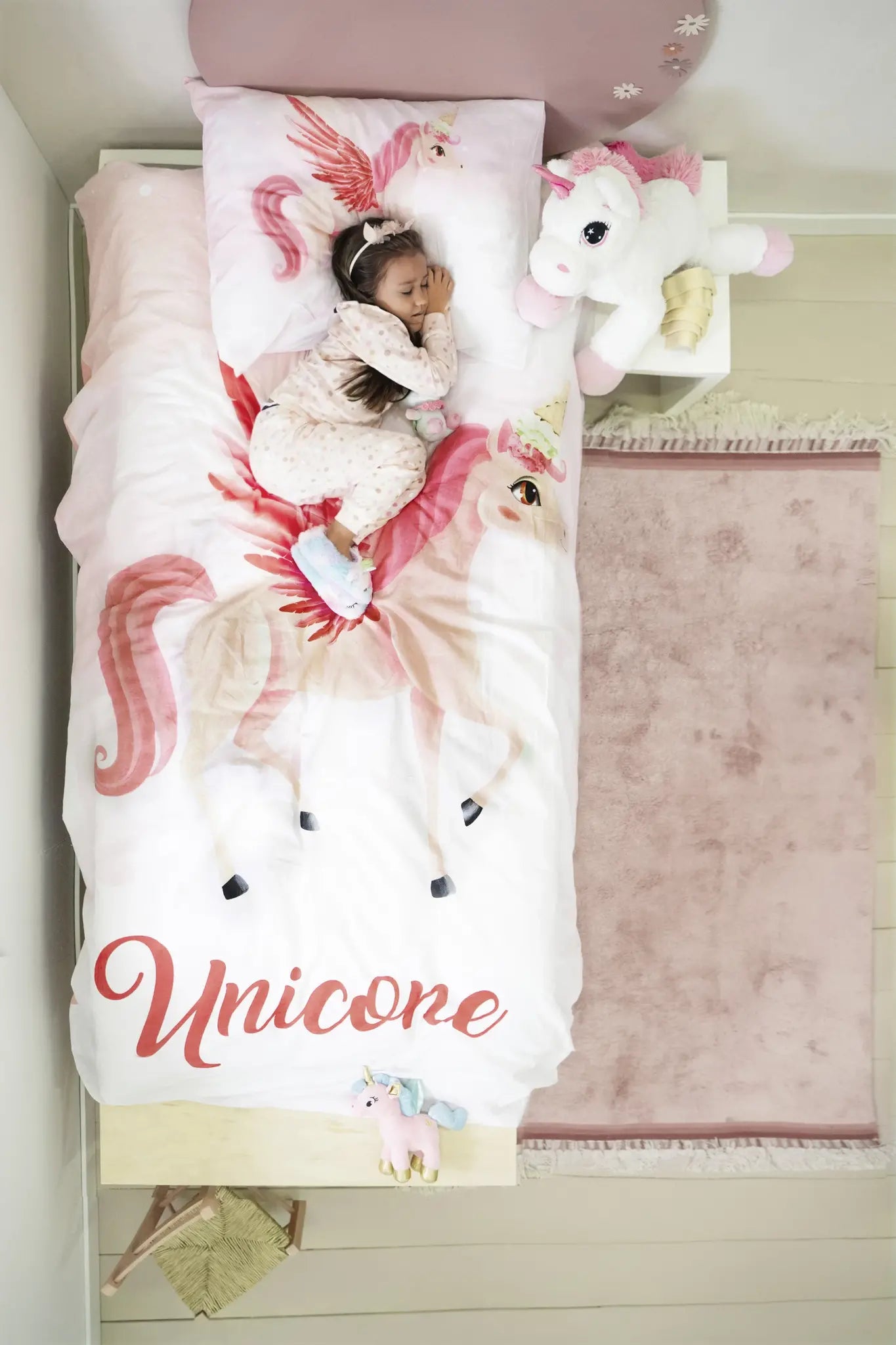 Kinderdekbedovertrek Unicorn roze - Katoen - 1-persoons (140x220 + 60x70 cm)