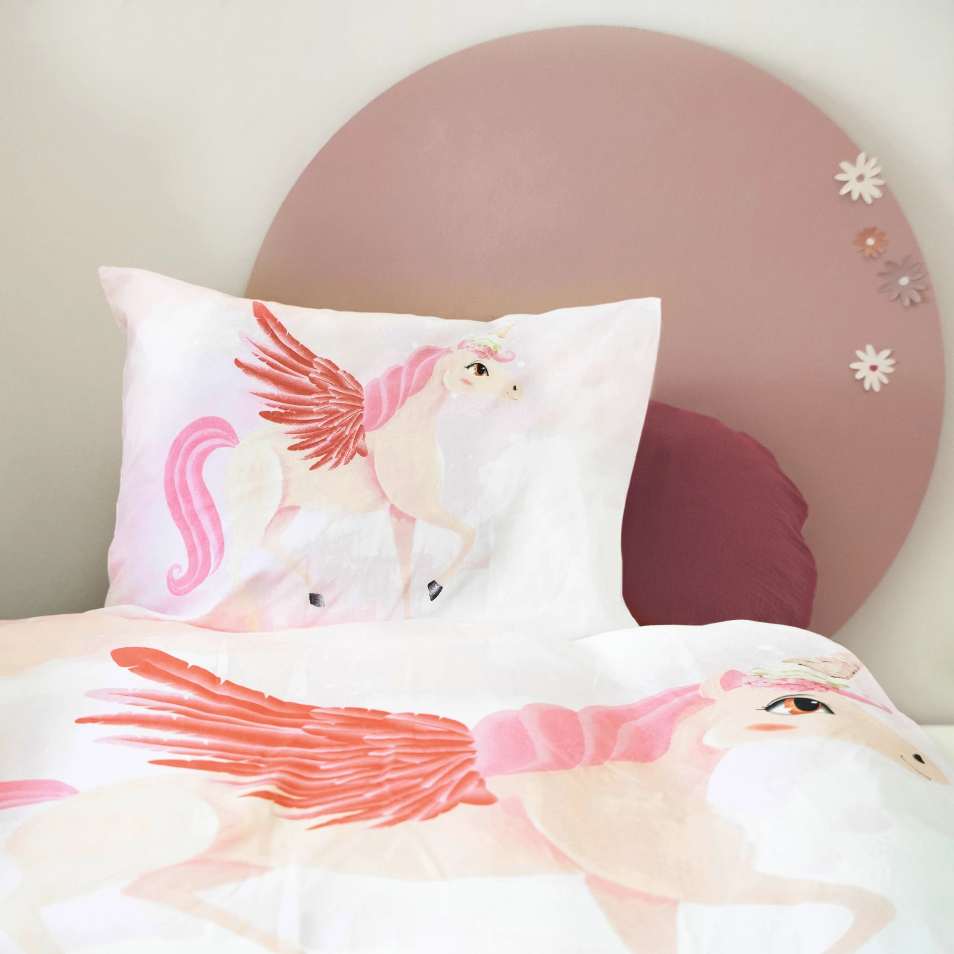 Kinderdekbedovertrek Unicorn roze - Katoen - 1-persoons (140x220 + 60x70 cm)