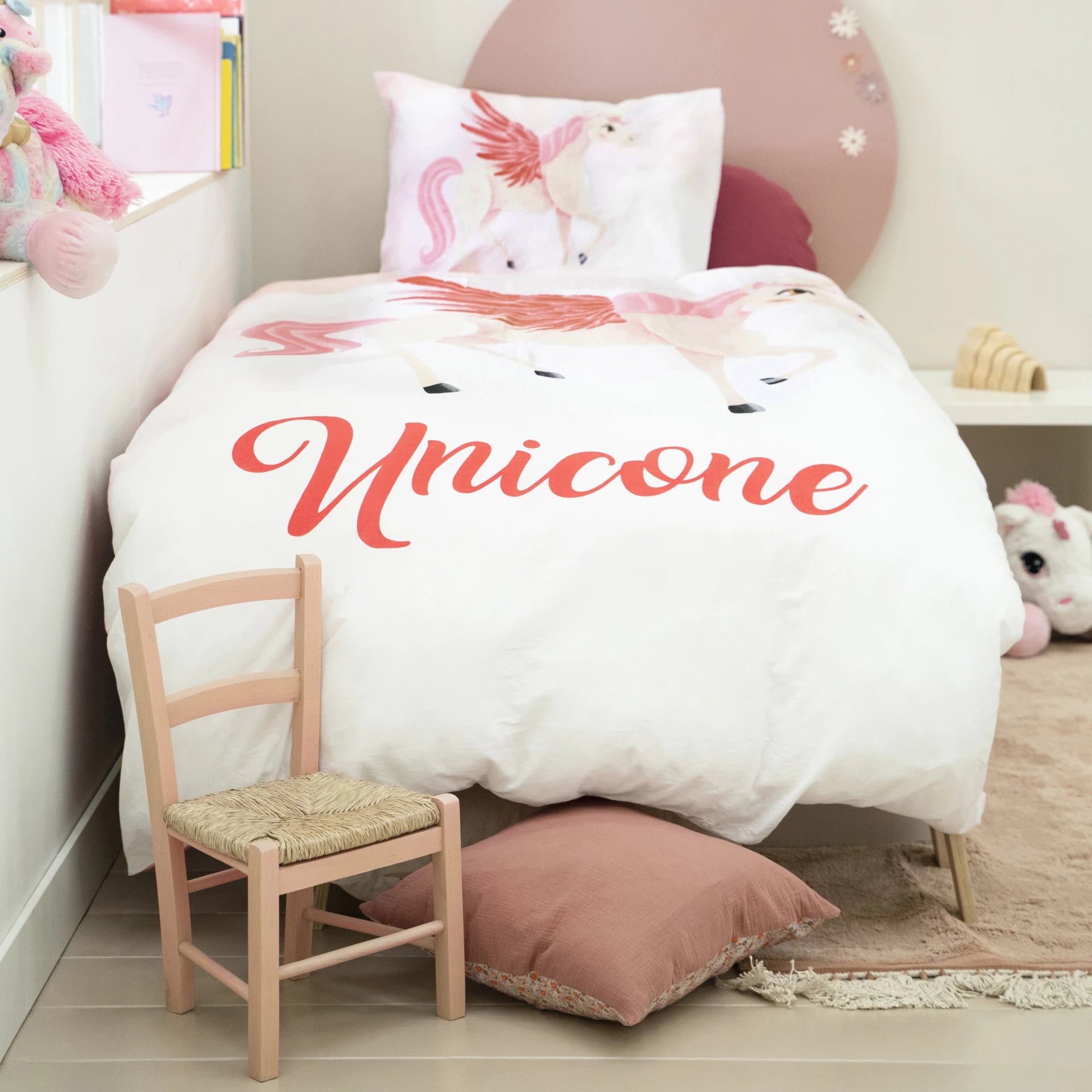 Kinderdekbedovertrek Unicorn roze - Katoen - 1-persoons (140x220 + 60x70 cm)