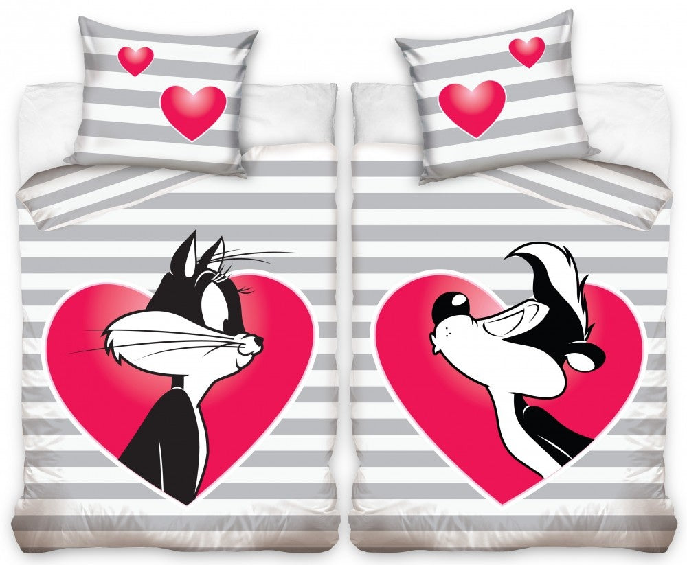 Penelope Pussycat & Pepe Le Pew kinder dekbedovertrek - katoen - 1-persoons (140x200 + 70x80 cm)