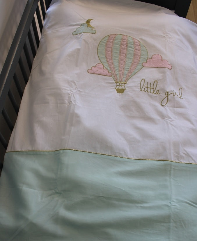 Ledikant dekbedovertrek set - Ballon - roze/mint - katoen