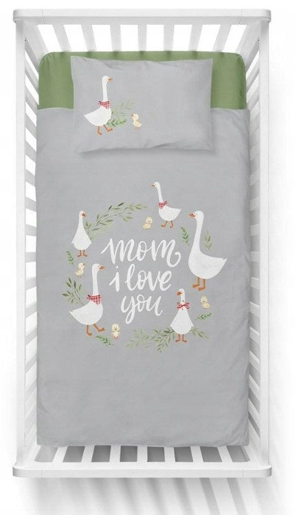 Ledikant dekbedovertrek Ganzen - Mom I love you - 100x135 cm + 40x60 cm
