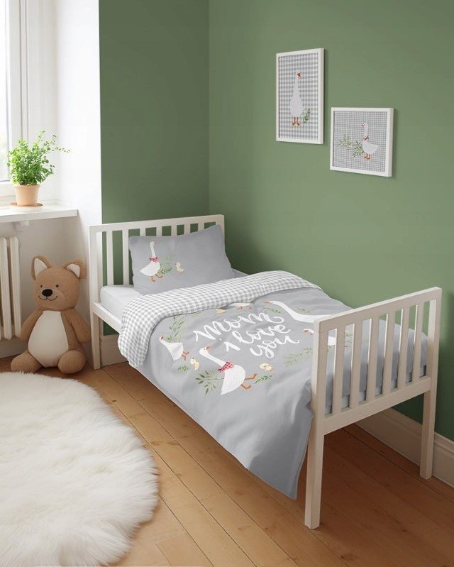 Ledikant dekbedovertrek Ganzen - Mom I love you - 100x135 cm + 40x60 cm