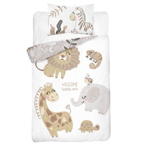 Ledikant dekbedovertrek Jungle Dieren - taupe - bamboe/katoen - 90x120 cm + 40x60 cm
