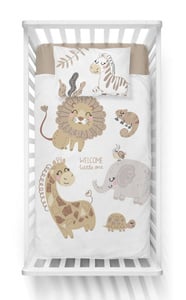 Ledikant dekbedovertrek Jungle Dieren - taupe - bamboe/katoen - 90x120 cm + 40x60 cm