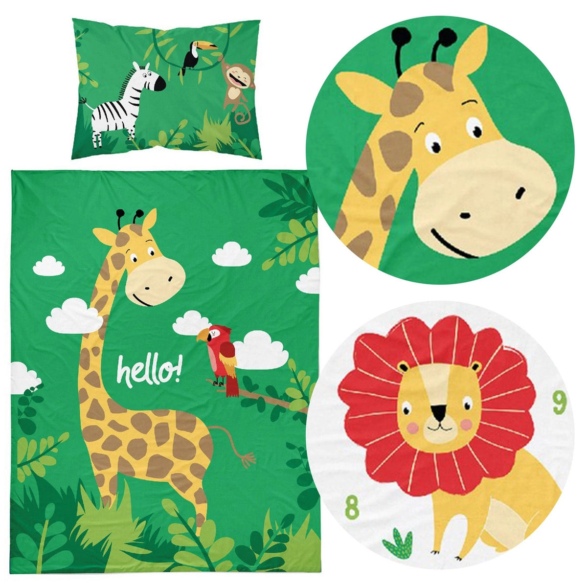 Ledikant dekbedovertrek Jungle - Groen - katoen - 90x120 + 40x60 cm