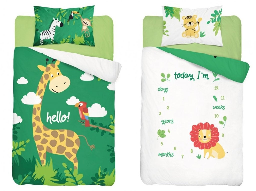 Ledikant dekbedovertrek Jungle - Groen - katoen - 90x120 + 40x60 cm