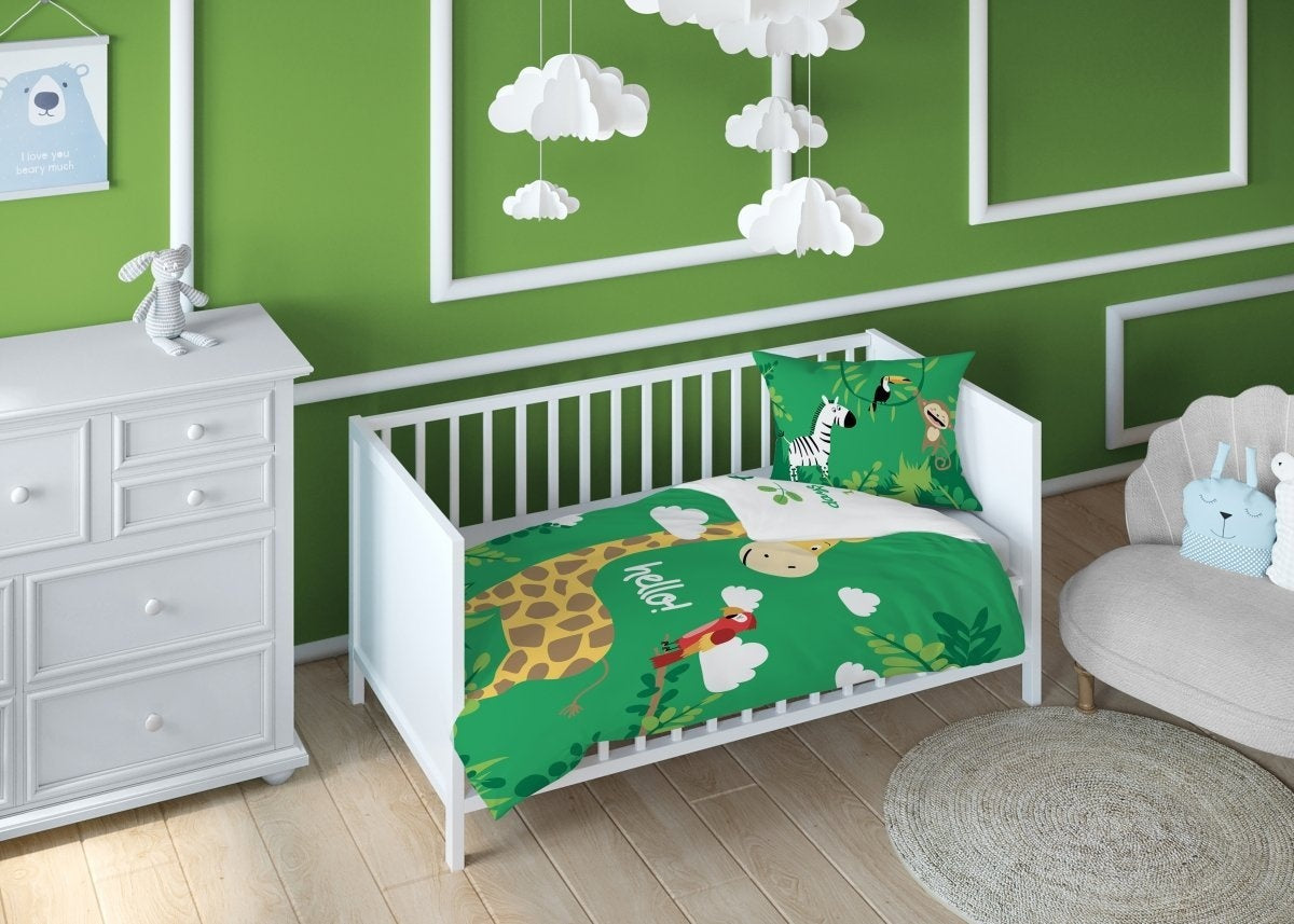 Ledikant dekbedovertrek Jungle - Groen - katoen - 90x120 + 40x60 cm
