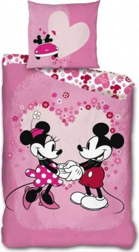 Mickey & Minnie Mouse dekbedovertrek Roze hart - microvezel - 1-persoons (140x200 + 63x63 cm)