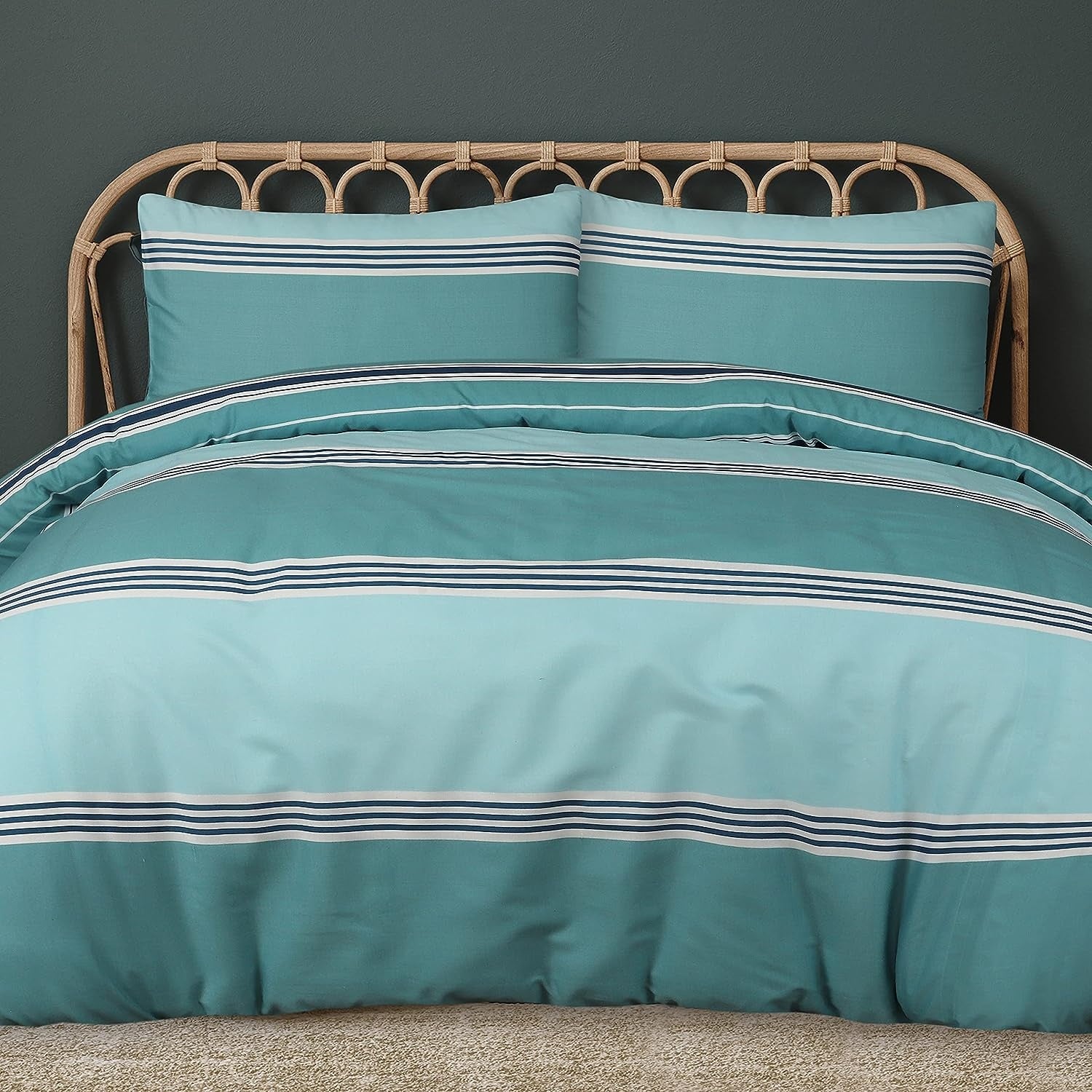 Dekbedovertrek Banded stripe - gestreept - blauw - polykatoen - 1-persoons (135x200 +50x75 cm)